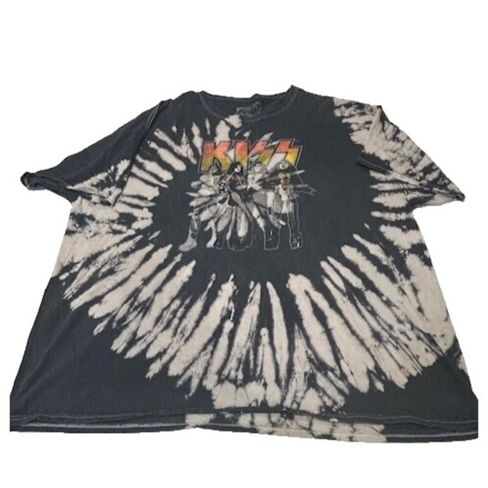 KISS Love Gun Album Retro Black/Gray‎ Tie Dye T-Shirt - Size 2XL